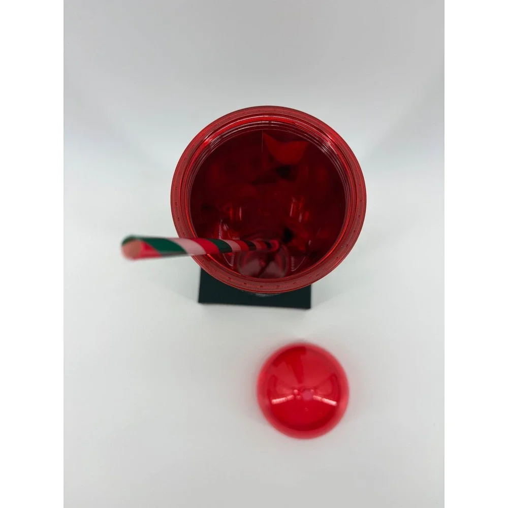 Starbucks 24oz Red Green Gold Striped Limited Edition Holiday Dome Lid Cold Cup